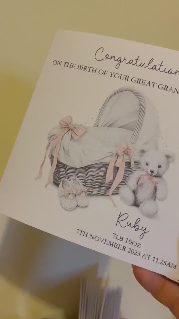New Baby Great Granddaughter Card, Welcome To The World, Baby Girl Card, Congratulations New Baby Card