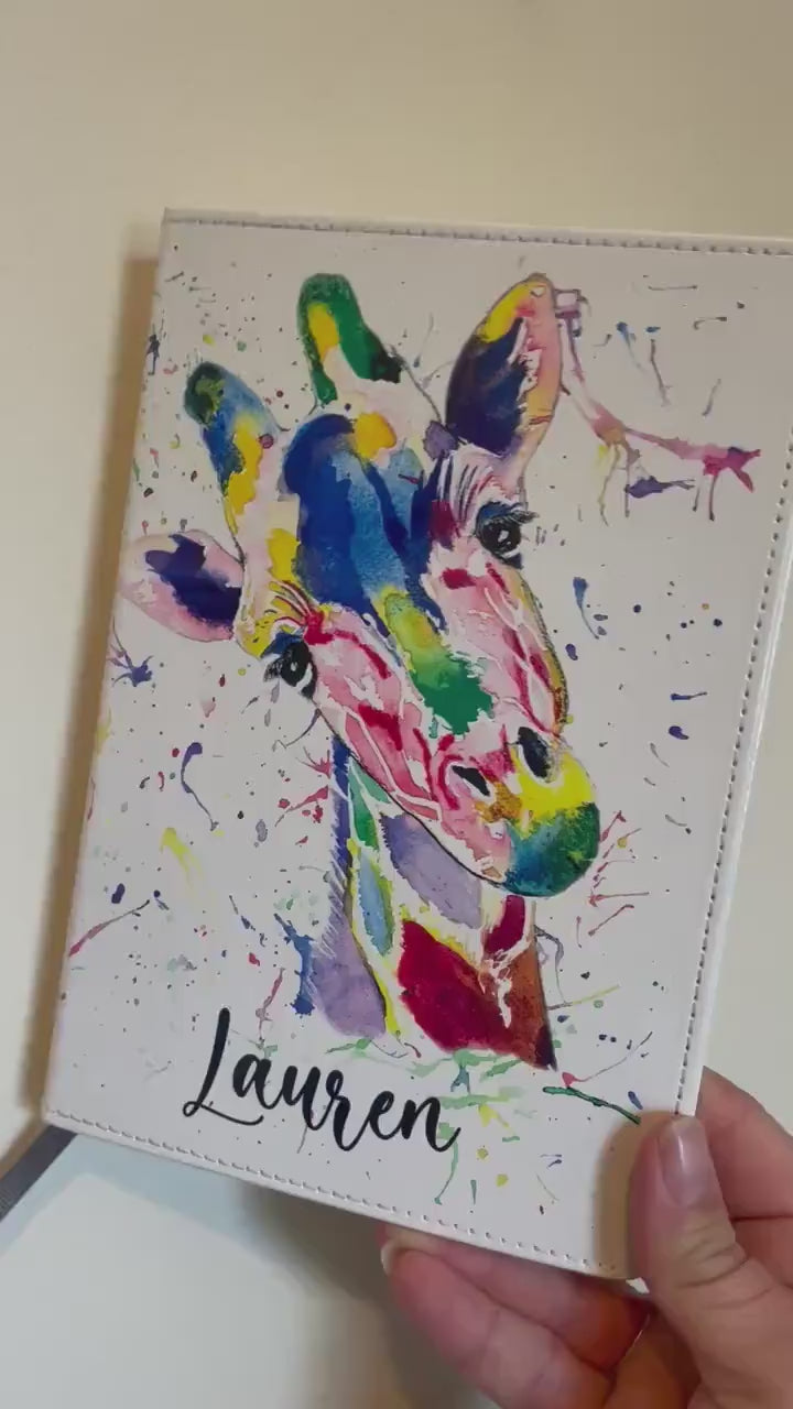 Personalised Giraffe Notebook, Watercolour Giraffe Notebook, Friend Gift, Gift For Her