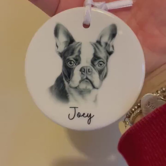Boston Terrier Christmas Bauble, Personalised Pet Dog Christmas Tree Decoration, Gift For Dog Family, Dog Lover, Santa Dog Bauble