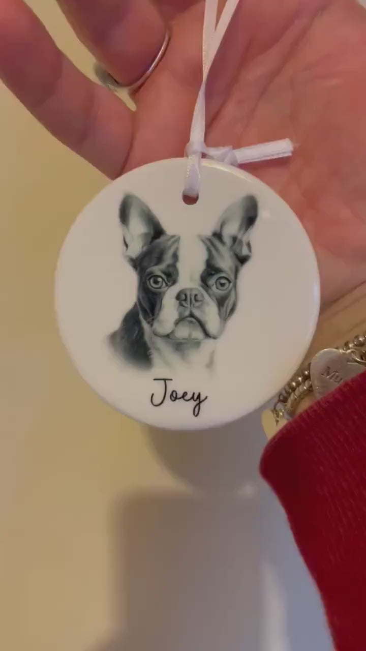 Boston Terrier Christmas Bauble, Personalised Pet Dog Christmas Tree Decoration, Gift For Dog Family, Dog Lover, Santa Dog Bauble