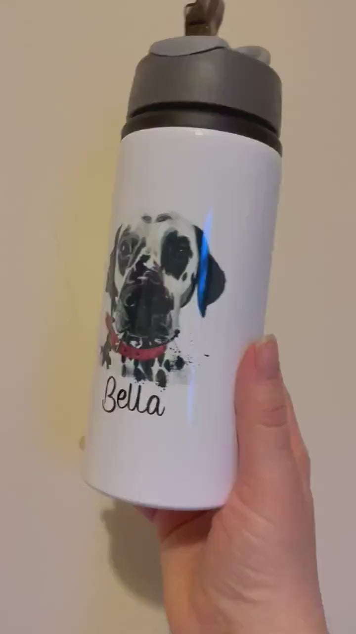 Dalmatian Water Bottle, Personalised Water Bottle, Water Bottle With Straw, Personalized Gift For Her, Dog Water Bottle