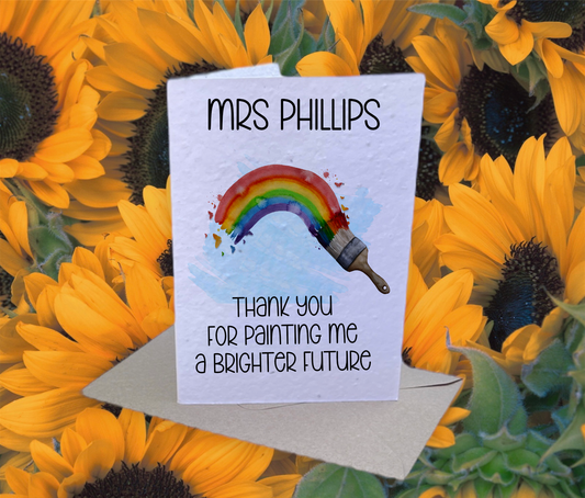 Personalised Teacher Thank You Card, Plantable Seed Card Gift