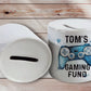 Personalised Gaming Money Box, Ceramic Money Box, Personalised Gaming Funds Saving Box, Piggy Bank. Stocking Filler Gift, Christmas Gift