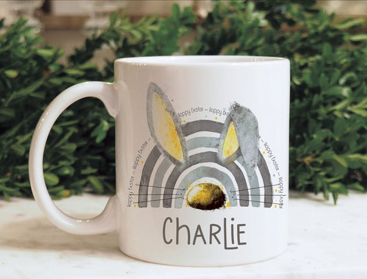 Easter Gift, Easter Bunny Mug, Personalised Easter Bunnybow Mug Set, Gift For Her, Gift For Him, Easter Egg Basket, Hoppy Easter