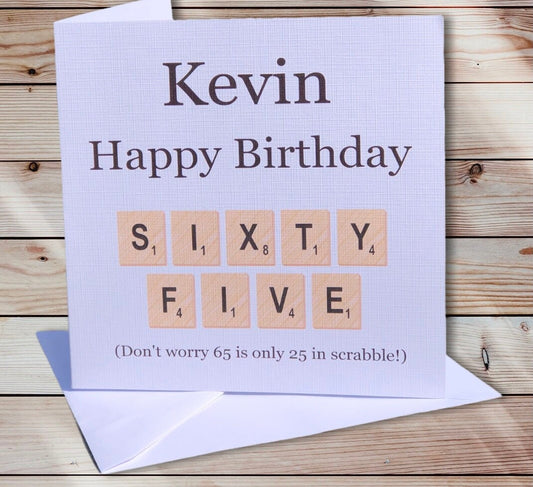 65th Birthday Card, Scrabble Letter Birthday Card, Special Birthday Card, Any Age birthday Card, 40th birthday, 60th birthday, 70th birthday
