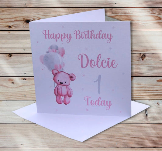 1st Birthday Card, Teddy Bear Birthday Card, Personalised Birthday Card, Baby Girl Birthday Card, Baby Boy Birthday Card