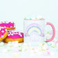 Rainbow Mug, Personalised Rainbow And Flower Design Mug , Mug And Coaster Set