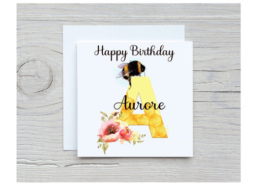 Bee Birthday Card, Personalised Bee Design Birthday Card, Personalised Greeting Card
