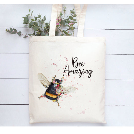 Bee Amazing Tote Bag, Bee Design Tote Bag, Personalised Tote Bag Gift, Personalised Shopping Bag