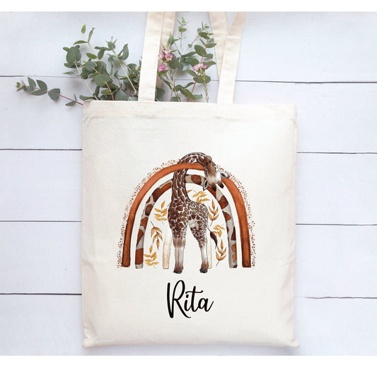 Giraffe Tote Bag, Personalised Giraffe Design Tote Bag, Personalised Tote Bag Gift, Personalised Shopping Bag