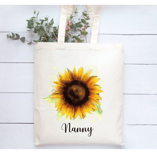 Sunflower Tote Bag, Personalised Sunflower Design Tote Bag, Personalised Tote Bag Gift, Personalised Shopping Bag, Gift For Nan