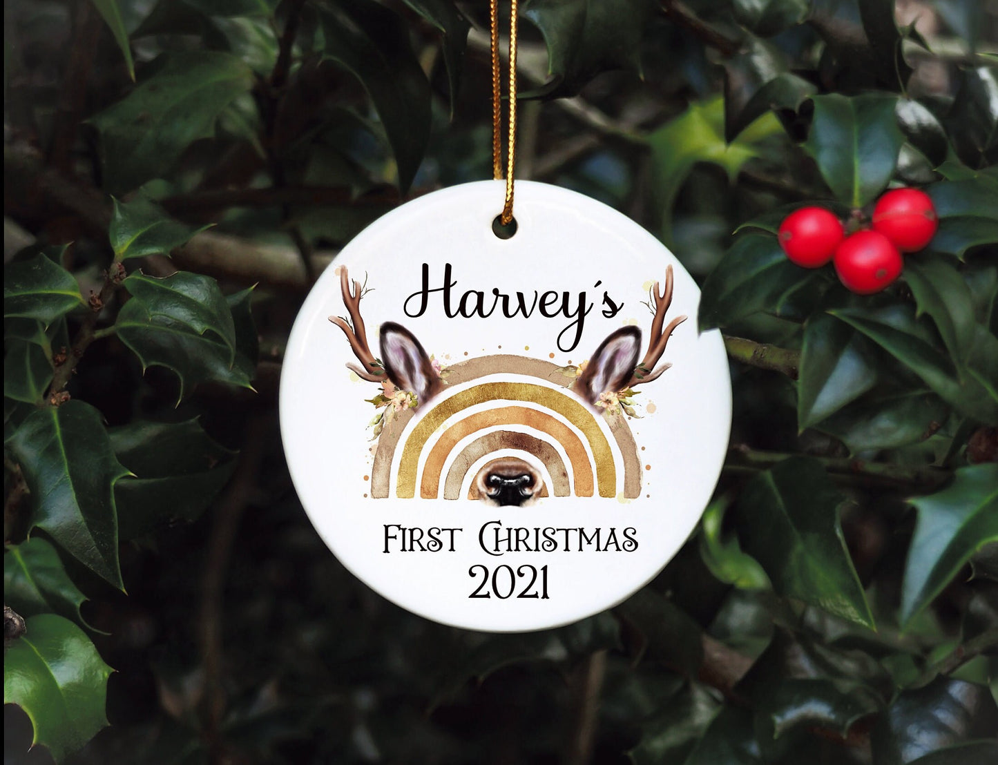 Personalised Baby's First Christmas Bauble, First Christmas Bauble, Personalised Baby First Christmas Bauble, Baby Tree Dec, Reinbow Bauble