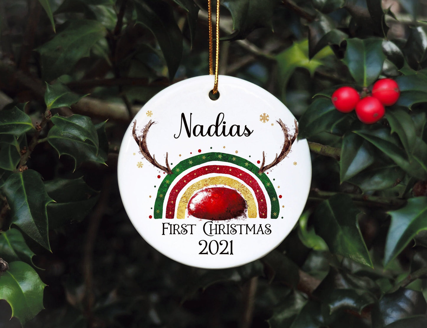 Personalised Baby's First Christmas Bauble, First Christmas Bauble, Personalised Baby First Christmas Bauble, Baby Tree Dec, Reinbow Bauble