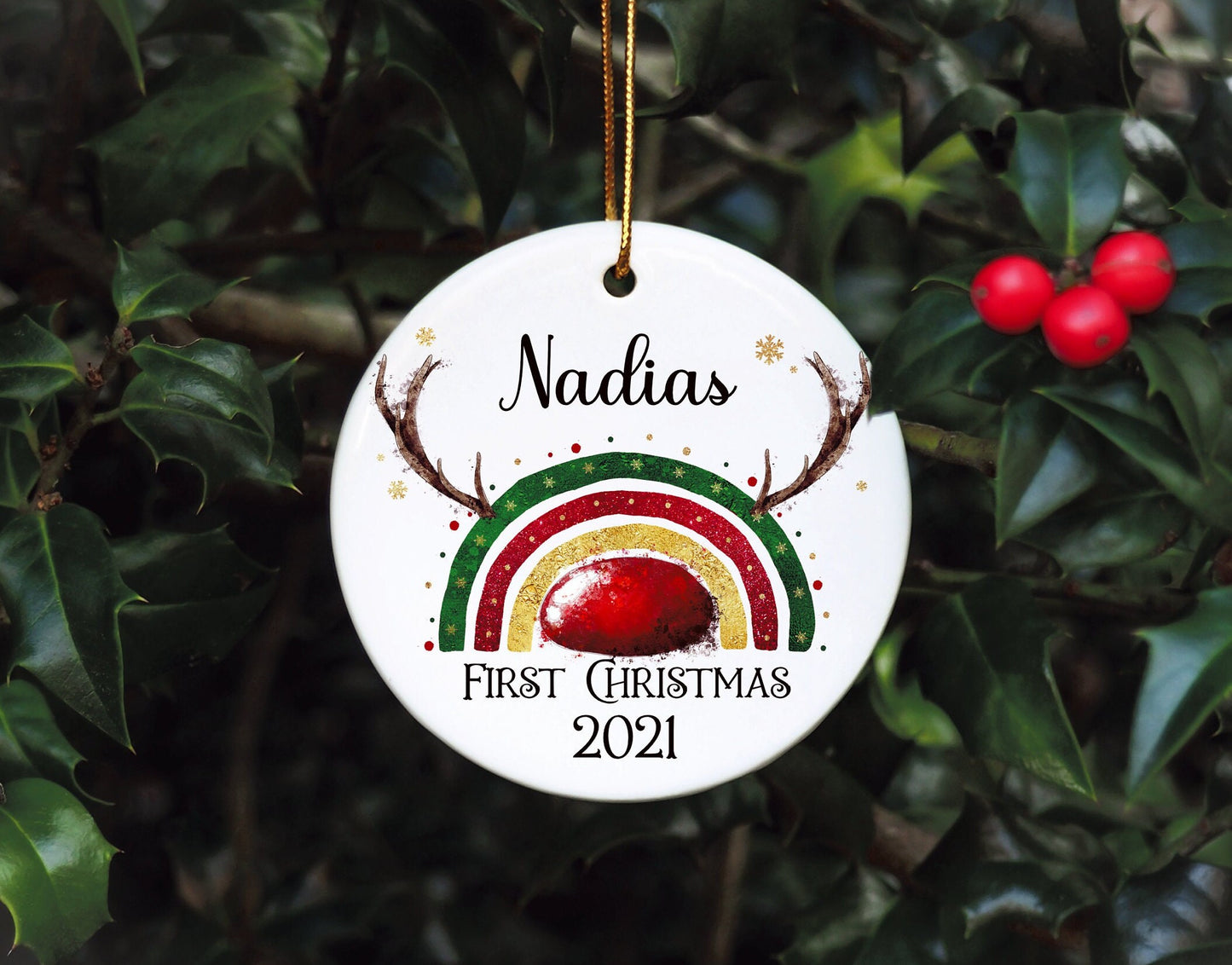 Personalised Baby's First Christmas Bauble, First Christmas Bauble, Personalised Baby First Christmas Bauble, Baby Tree Dec, Reinbow Bauble