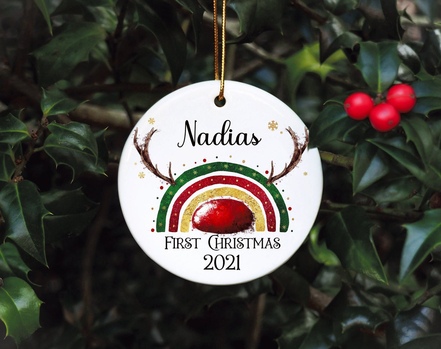 Personalised Baby's First Christmas Bauble, First Christmas Bauble, Personalised Baby First Christmas Bauble, Baby Tree Dec, Reinbow Bauble