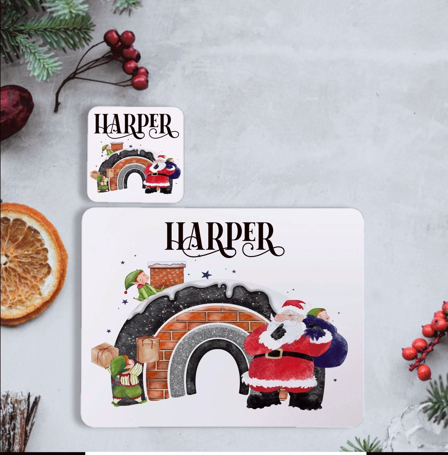 Personalised Christmas Placemat and Coaster Set, Santa Personalised Christmas Placemat,  Father Christmas Placemat And Coaster