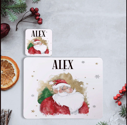 Santa Christmas Placemat and Coaster Set, Personalised Santa Christmas Placemat, Christmas Placemat And Coaster