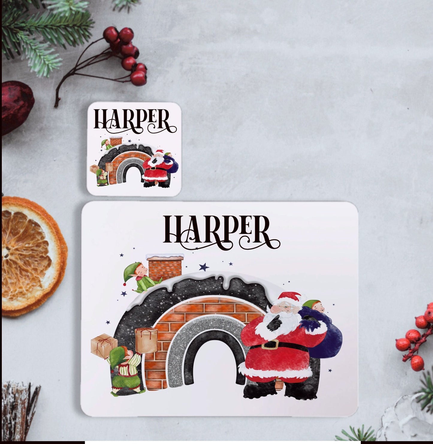 Personalised Christmas Placemat and Coaster Set, Santa Personalised Christmas Placemat,  Father Christmas Placemat And Coaster