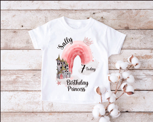 Personalised Princess Birthday T- Shirt, Personalised Birthday T-Shirt, Princess Castle Birthday T-Shirt, Personalised Birthday Tee For Girl