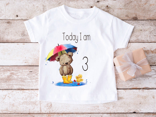 Today I Am 3 Birthday T-Shirt, Personalised Child's Birthday T-Shirt, Today I Am 4, Today I Am 5, Personalised Teddy Birthday T-Shirt