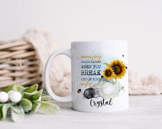 Personalised Motivational Mug, Sunflower Mug, Pick Me Up Gift, Positivity Mug