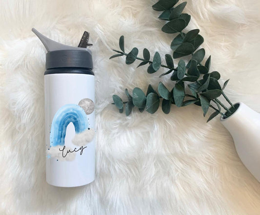 Water Bottle, Personalised Water Bottle, Motivational Gift, Water Bottle With Straw, Personalized Gift For Her, Moon Rainbow, Gift For Girls