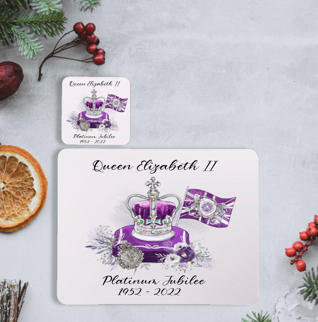 Queens Platinum Jubilee, Queen Elizabeth II Platinum Jubilee Placemat & Coaster, Platinum Jubilee Gifts, Jubilee Year 2022 Decorations