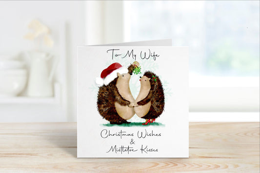 Wife Christmas Card, Personalised Christmas Card, Christmas Card For Wife, Card For Fiancé, Card For Fianceé, Hedgehog Christmas Card