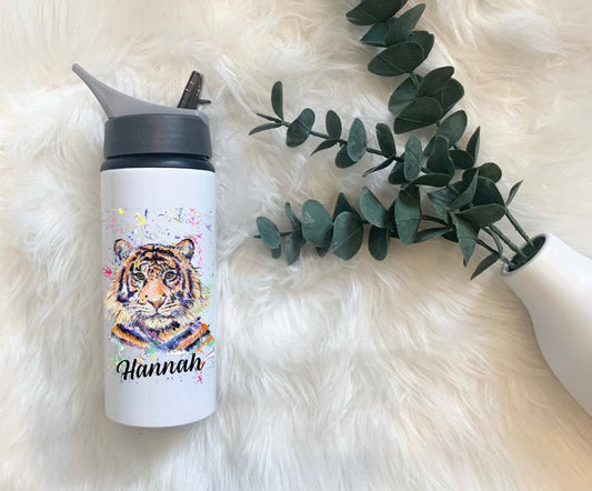 Tiger  Water Bottle, Personalised Water Bottle, Water Bottle With Straw, Personalized Gift For Her,Tiger Gifts