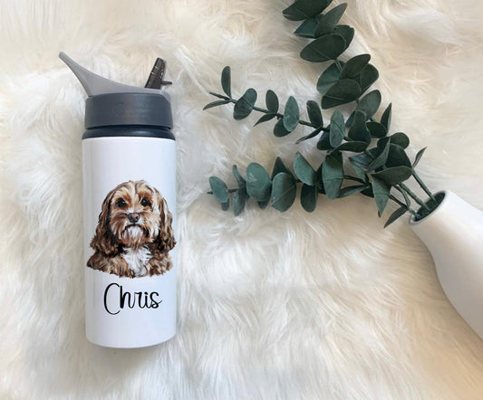Cockerpoo Water Bottle, Personalised Water Bottle, Water Bottle With Straw, Personalized Gift For Her, Dog Water Bottle