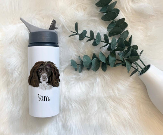 Springer Spaniel Water Bottle, Personalised Water Bottle, Water Bottle With Straw, Personalized Gift For Her, Dog Water Bottle