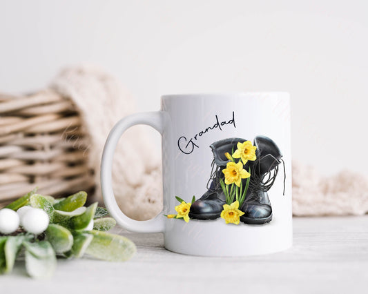 Grandad Mug, Daffodil Memorial Boots Mug, Welsh Mug Set, Gift For Grampy, Taid Mug, Father's Day gift, Birthday Gift For Dad