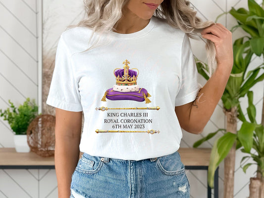 Coronation  T-shirts, King Charles III Coronation Day T-shirt, Official Royal Emblem, Coronation Day Souvenir, Fashion Girl T-shirt