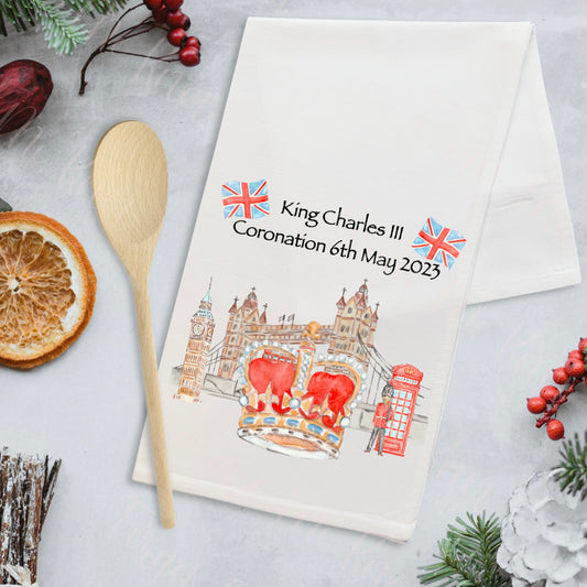 King Charles III Coronation T-Towel, Coronation Day Tea Towel Souvenir, King Charles III Coronation Tea Towel Keepsake