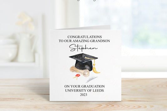 Grandson Graduation Card, Personalised Graduation Card For Him, Graduation Card For Grandson, Cap And Scroll Graduation Card