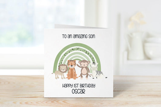 Personalised Son Birthday Card, Jungle Theme Birthday Card, Any Age, 1st, 2nd, 3rd, 4th, 5th, 6th Special Son Birthday Card
