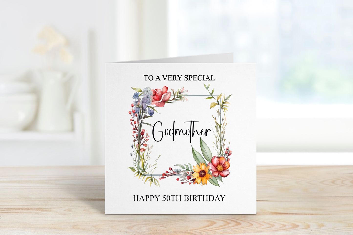 Personalised Friend Birthday Card, Floral Frame Birthday Card For Her, Any Age Card 30, 40, 50, 60, 70, 80, 90