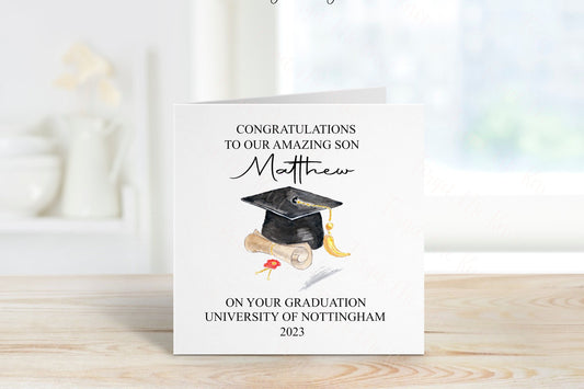 Personalised Son Graduation Card, Personalised Graduation Card For Him, Graduation Card For Son, Cap And Scroll Graduation Card