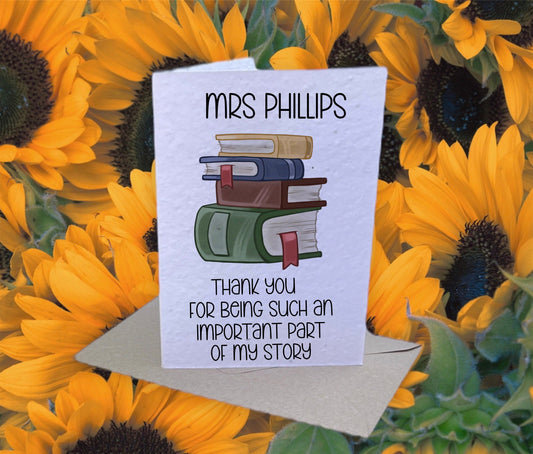 Personalised Teacher Thank You Card, Plantable Seed Card Gift, Personalised Card For Teacher, Teacher Gifts