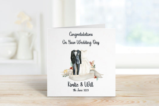 Personalised Wedding Card, Congratulations Wedding Day Card, Mr & Mrs Card, Just Married Card With Name And Date, Bride And Groom Card