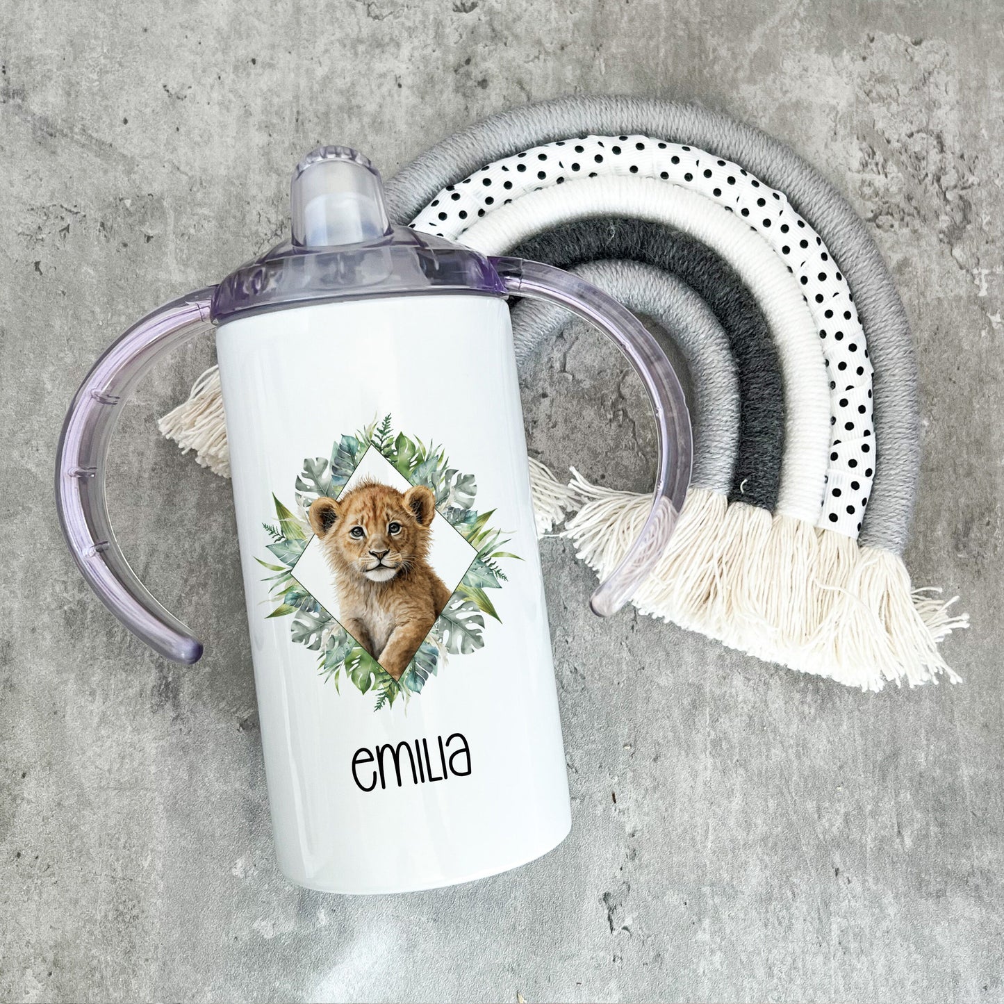 Personalised Safari Sippy Cup, Kids Sippy Cup, Double Handled Beaker For Kids