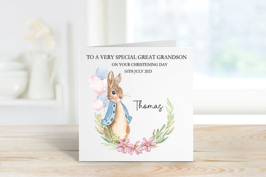 Great Grandson Christening Card, Personalised Christening Card, Christening Card For Boys, Christening Card For Great Grandson