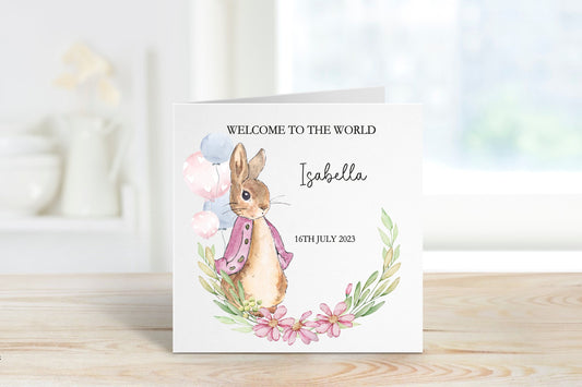 New Baby Card, Welcome To The Jungle, Baby Girl Card, Baby Boy Card, Bunny Rabbit New Baby Card, Personalised Card