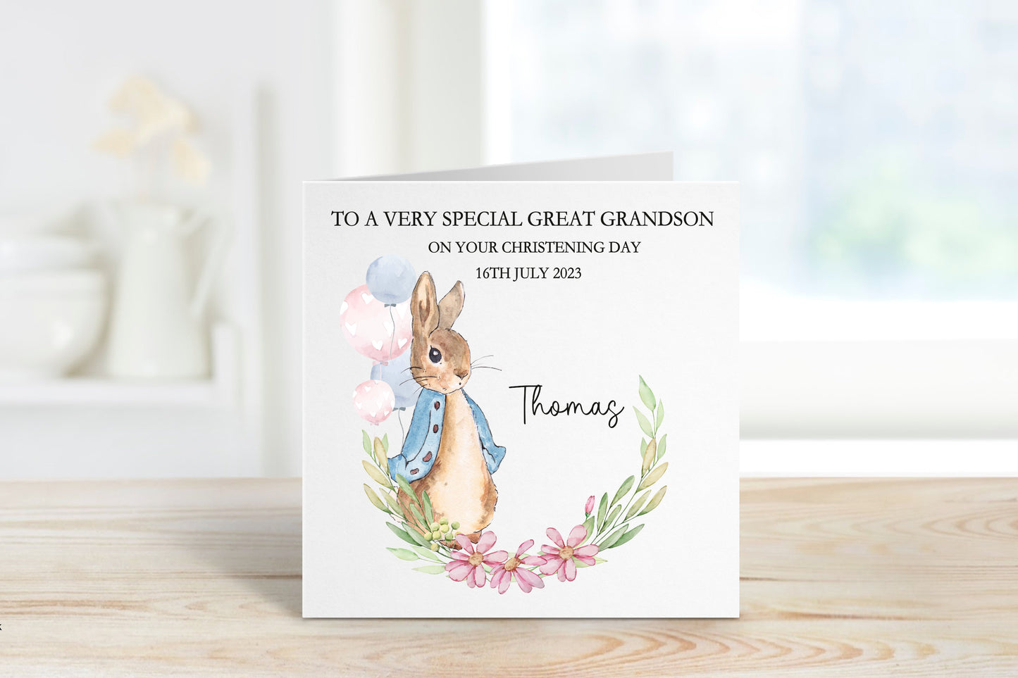 Great Nephew Christening Card, Personalised Christening Card, Christening Card For Boy, Christening Card For Great Nephew, Bunny Rabbit Card