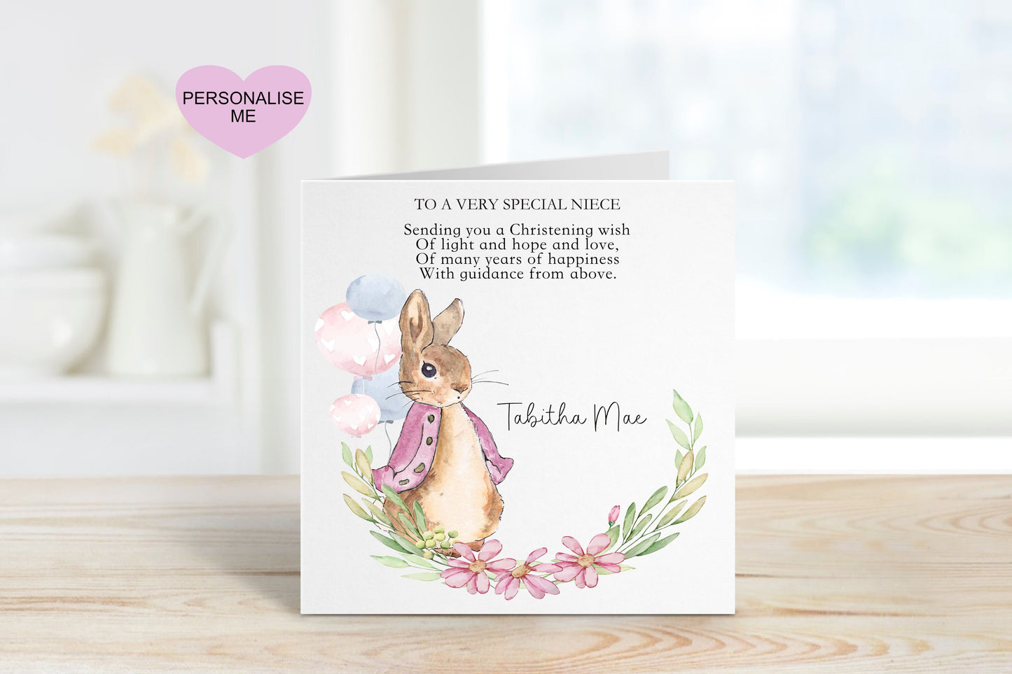 Great Granddaughter Christening Card, Christening Card For Great Granddaughter, Personalised Bunny Rabbit Christening Card