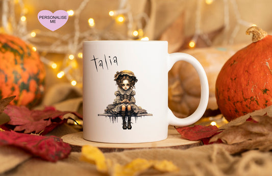 Personalised Vintage Halloween Mug, Halloween Mug, Autumn Mug, Personalised Halloween Mug, Vintage Halloween Doll Mug
