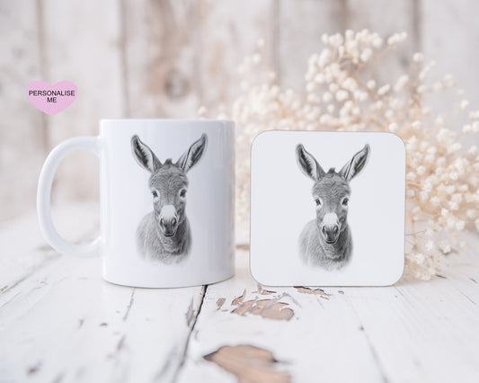Farmyard Animal Gift, Farmyard Gift, Personalised Sketchy Animal Mug Gift, Donkey Mug Gift