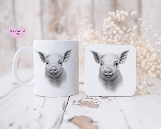 Pig Mug, Farmyard Animal Gift, Farmyard Gift, Personalised Sketchy Animal Mug Gift, Pig Mug Gift