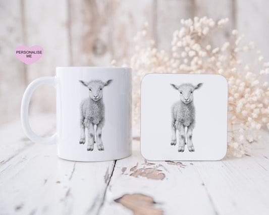Farmyard Animal Gift, Farmyard Gift, Personalised Sketchy Animal Mug Gift, Lamb Mug Gift