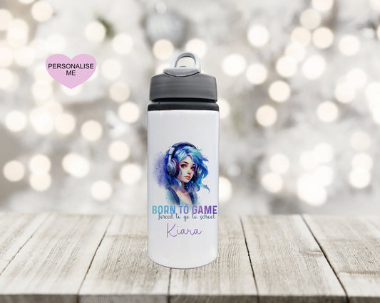 Personalised Water Bottle, Galaxy Gamer Girl Water Bottle, Drinks Bottle, Drinks Bottle For Gamer Girl